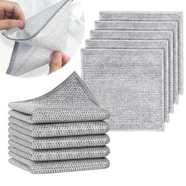10 Pack Double Layer Wire Dish Cloth, Multipurpose Non Scratch Wire Dishwashing Rag for Wet and Dry, Reusable Cleaning Cloths for Dishes Pots Grills Stoves Sinks Pan