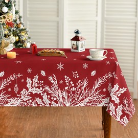 Horaldaily Christmas Tablecloth 60×120 Inch, Floral Leaf Red Washable Table Cover for Party Picnic Dinner Decor