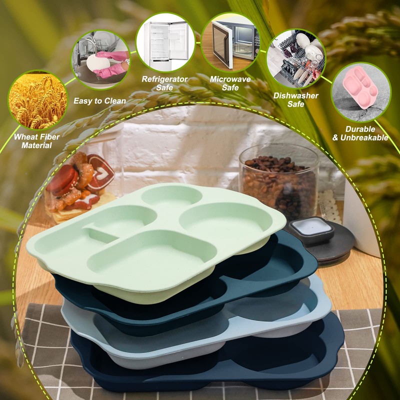 Tanlade 8 Pcs Large Unbreakable Divided Plates 12 Inch Wheat