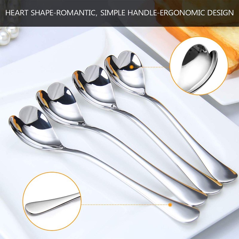 HISSF Heart Shaped Spoons, 18/10 Stainless Steel Spoon Set 4