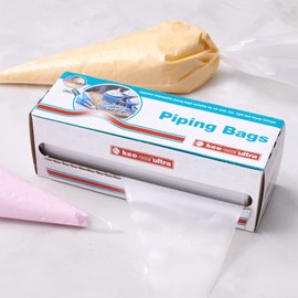 KEE-SEAL ULTRA Disposable Pastry Bags, Piping Bag with Non-Slip Outer Surface, Smooth-Flow Interior, Easy Tear Perforation, Convenient Dispenser Box, 21-Inch, Clear