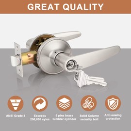 Probrico (5 Pack Keyed Entry Door Lever Lock for Exterior Door Handleset,(keyed Alike) Each with 3 Keys All Same Key in Satin Nickel Finish, Commercial or Residential Use