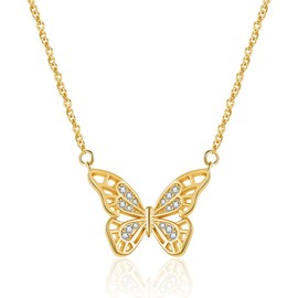 Ascona Gold Butterfly Necklaces for Women Dainty Butterfly Pendant Chain Necklaces Jewelry Gift on Birthday Christmas Mothers Day Valentines Day Gifts for Her