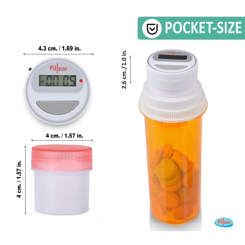 Pillzar Portable Pill Organizer Dispenser with Timer Cap for Medication,