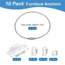 QUARKZMAN Furniture Anchors (Pack of 10), Anti-Tilt Furniture Anchors for Attaching Alloy Wall Anchors, Wide Version for Cabinets, Bed Shelf, Furniture Fixings to the Wall, White