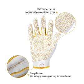 HANDLANDY Youth American Football Gloves, Sticky Wide Receiver Gloves for Kids & Adult, Black and Gold Stretch Fit Football Gloves (White & Gold, Youth XL&Adult M)