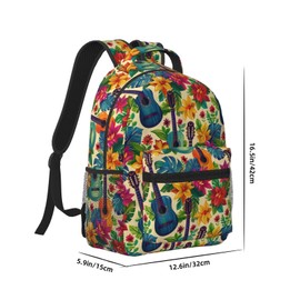 Colorful Guitar Backpack, Laptop Travel School Polyester Tropical Floral Backpacks for Women Kids, Sports Work Back Pack Casual Daypack, Lightweight Rucksack Gifts for Hiking Gym Camping