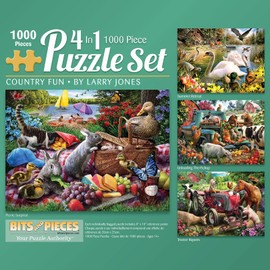 Bits and Pieces - 4-in-1 Multi-Pack - 1000 Piece Jigsaw Puzzles for Adults-Each Measures 20" x 27" (51cm x 69cm)-Country Fun by Artist Larry Jones