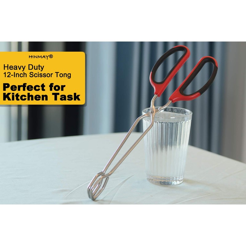 HINMAY Stainless Steel Scissor Tongs with Comfort-Grip Handle 12-Inch