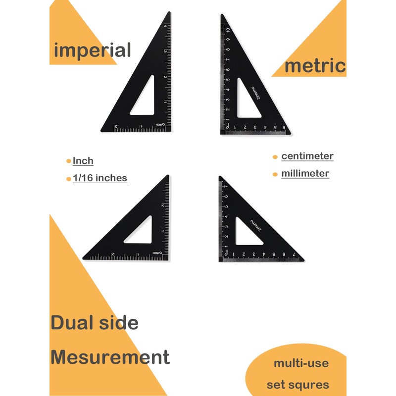 Zotemo Metal Geometry Set, 5-Piece Aluminum Ruler, Math Drafting Ruler