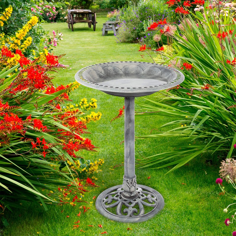 Pure Garden 50-LG1073 Grey Resin Bird Bath with Antique Design