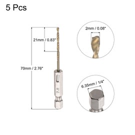 sourcing map High-Speed Steel Spiral Drill Bits 2 mm Diameter 1/4 Inch Hexagonal 70 mm Long Pack of 5
