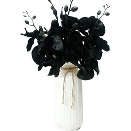 Juego de 5 orquídeas artificiales de tacto real, orquídeas de mariposa, orquídea de seda, para decoración de mesa de boda, hogar, centro de mesa (negro)