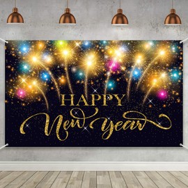 Blulu Decoración para Fiestas de Happy New Year Bandera de Tela Extra Grande de Happy New Year para Decoración de Fietsa 2024 Fondo de Fuegos Artificial de Año Nuevo 2024, 72.8 x 43.3 Pulgadas