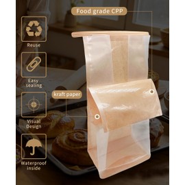 Jexila 50 Pack Small Bakery Bags with Window Reusable Cookie Packing Bags Tin Tie Tab Lock 11 x 5.1 x 3.9 Inches for Breads,Snacks,Coffee,Treats