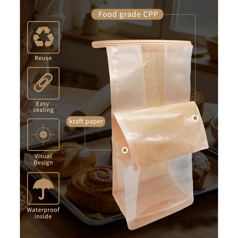 Jexila 50 Pack Small Bakery Bags with Window Reusable Cookie
