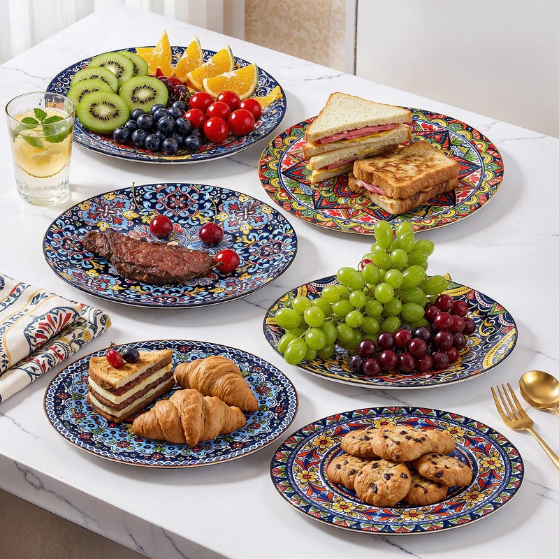 Romatlink 8.5 Inch Ceramic Dinner Plates Set of 6, Bohemian