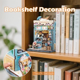Fsolis Book Nook Kit - Creative 3D Puzzle with LED Lighting for Unique Miniature Worlds Boys & Girls - Wall Shelf Decoration for Home and Office (Bella's Ice Cream)