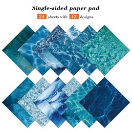 Blue Scrapbooking Paper Pad - 24 Sheets 6"x 6" Sea Patterned Decorative Decoupage for Wrapping Folded Cardmaking Supplies Gift Cardstock DIY Crafts Scrapbook Photo Album
