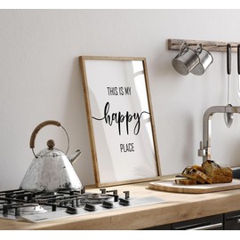 Lithobee - This Is My Happy Place - Printed Wall Art Design in Sizes A2, A3 & A4 Framed in a Stylish Quality Coloured Frame or Unframed (A4 White Ornate Frame)