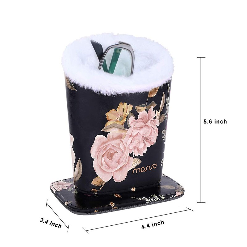 MOSISO Eyeglasses Holder, Plush Lined PU Leather Peony Stand Case