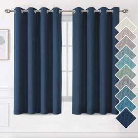 H.VERSAILTEX Soft Linen Look Curtain for Bedroom/Living Room Waterproof Moderate Weight Grommet Light Reducing Curtain, Breathable Privacy Window Curtain Drapes, 2 Panels, 52 x 63 Inch, Heather Navy
