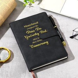 Faccito Inspirational Gifts for Colleagues, Leather Diary with Pen, Notebook A5 with Saying Metal Motivation Pen, Good Luck, Farewell Gift, Graduation 2025 for Friends, Graduation (Grey)