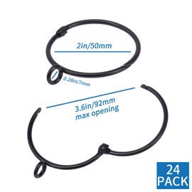Openable Curtain Rings with Eyelets,2inch Heavy Duty Rustproof Metal Drapery Rings,Shower Curtain Rings 24pcs Black Zocang