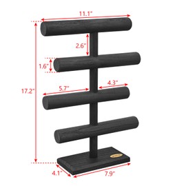 MOOCA 4-Tier Wooden Jewelry Display, Jewelry Stand, Bracelets, Necklaces, Watches, Bangles Holder Stand, Accessory Display Storage Organizer, Black Color
