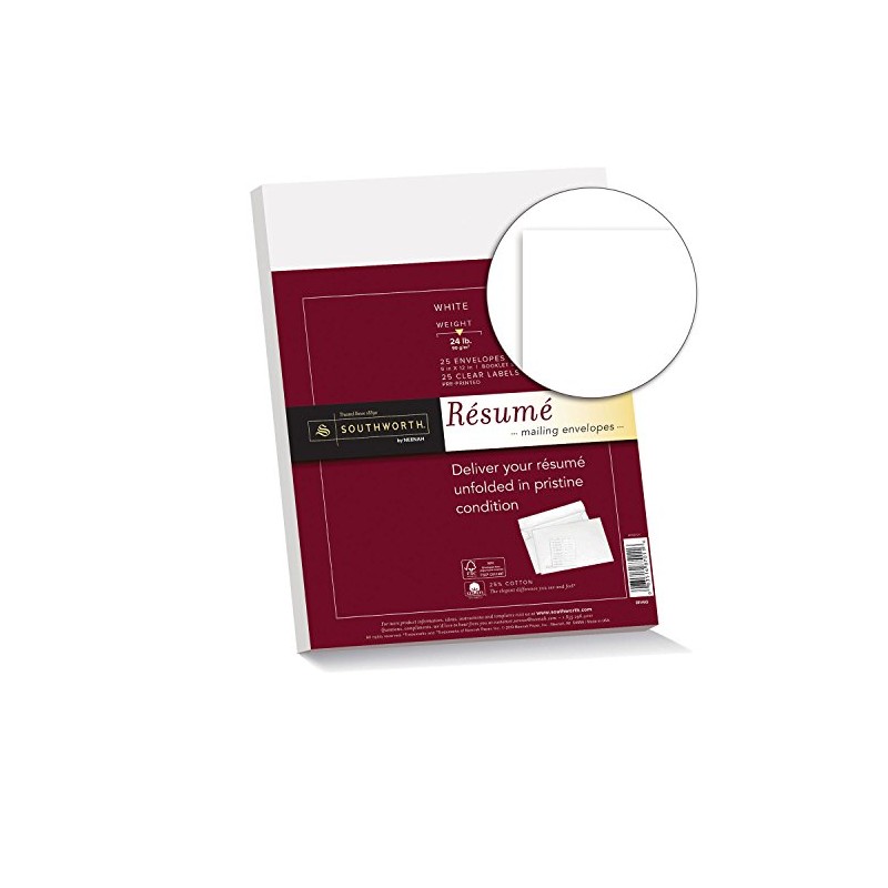 Southworth 25% Cotton Résumé Envelopes and Labels, 9” x 12”,