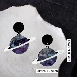 Creative Exaggerated Handmade Acrylic Colored Contrast Sequin Stud Earrings Planet Acrylic Universe Moon Earth Satellite Saturn Space Stud Earrings for Women (Black, White, Gray)