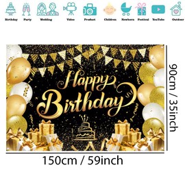 40th 50th 60th Birthday Decoration for Men/Women, 50th Birthday Fabric Sign Poster 60. Anniversary Party Background Banner 70 Birthday Decoration Black and Gold, 1.5m
