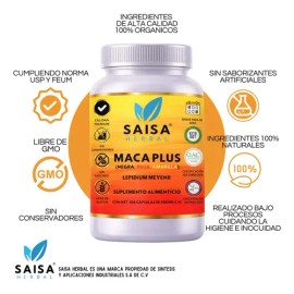 Maca Plus | Maca Negra + Maca Roja + Maca Amarilla | 100 cápsulas | Saisa Herbal | Suplemento Alimenticio
