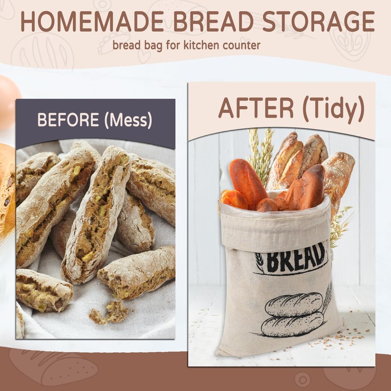 LeCorner Bread Bags for Homemade Bread, Linen Bread Bag Storage,
