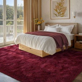 FinRèc Red Rugs for Living Room Bedroom, 3x5 Feet Fluffy Shag Area Rug, Non-Slip Plush Fuzzy Rugs for Nursery Kids Room Dorm Room Home Decor, Indoor Furry Floor Carpet