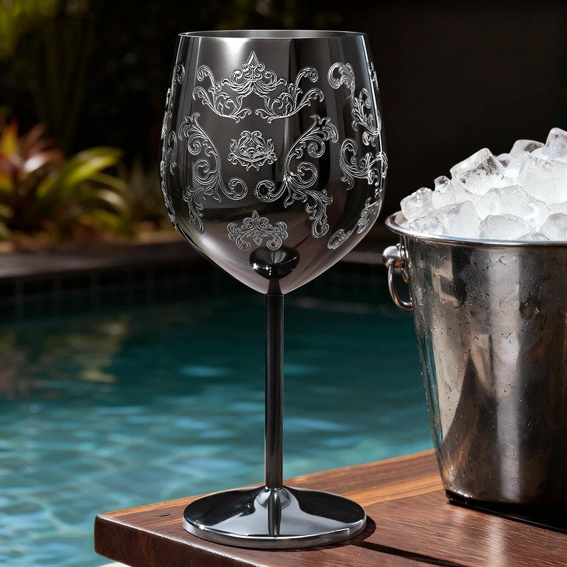 Lifecapido Stainless Steel Wine Glasses Set of 2, 18oz Etched