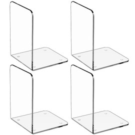 MaxGear Bookends Acrylic Book Ends for Shelves Clear Decorative Bookends Non-Skid Heavy Duty Bookend Book Holders/Stoppers (2 Pair/4 Pieces, Large)