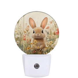 Cosharkly Cute Rabbit Night Light,Spring Wildflowers Plug-in Night Lights with Dusk-to-Dawn Sensor for Bedroom Bathroom and Living Room Sleep Friendly Rabbit