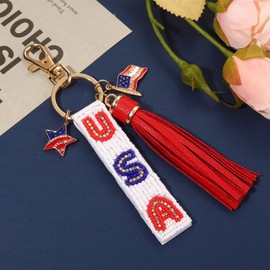 PHALIN 4th of July Keychain for Women Beaded American Flag USA Star Key Rings 4th of July Accessories Patriotic Outfits Gifts (USA B)