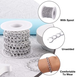 16Feet/roll Aluminum Silver Curb Chains Link 5m Unwelded Twisted Chains 10x6.5mm for Necklace Jewellery Accessories DIY Making