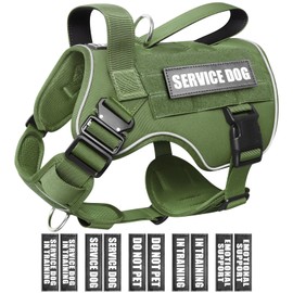 WINSEE Tactical Dog Harness for Large Dog, Heavy Duty Service Dog MOLLE Vest with 10 Pet Patches, No Pull Military Working Vest for Training Hunting Walking