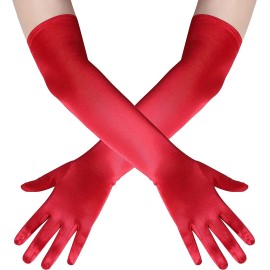 Unbranded Long Elbow Satin Gloves 1920s Opera Gloves Evening Party Dance Gloves for Women - Red