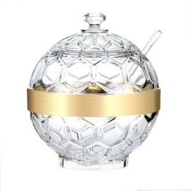 IVOOBR Clear Acrylic Sugar Bowl with Lid and Spoon,10 oz Sugar Container for Coffee Bar Accessories, Sugar Jar(Gold-plated)