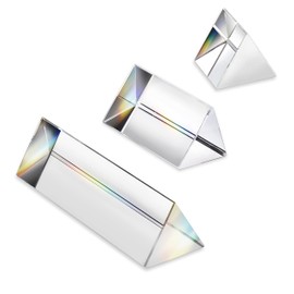 3pc Equilateral Prisms Set -1",2" & 4" Lengths Crystal Triangular Prism Optical Prisms Glass Physics Teaching Refracted Light Spectrum Rainbow Maker Photography Props