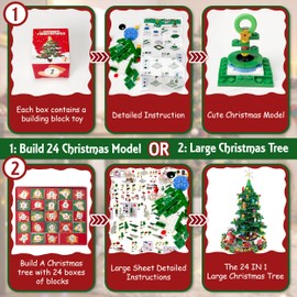 LINAYE Advent Calendar 2024, Christmas Tree Building Blocks Set for Kids, 24 Days Christmas Countdown Calendar, Christmas Building Toys, Christmas Advent Gifts for Boys Girls