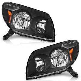 WEELMOTO headlights for 2003-2005 Toyota 4Runner Headlamp Replacement for 03 04 05 Toyota 4Runner Headlight with black Housing Amber Reflector L+R