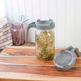 6 Pack Plastic Sprouting Lid with Built-In Stand and Handle for Wide Mouth Mason Jars (Gray)