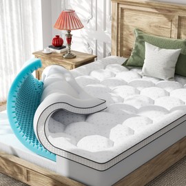 Dual Layer 4 Inch Full Size Mattress Topper, Memory Foam Mattress Topper