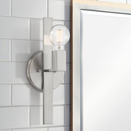 Possini Euro Design Silvia Modern Industrial Wall Light Sconce Brushed Nickel Silver Metal Hardwired 6" Wide Fixture for Bedroom Bathroom Bedside Living Room Home Hallway Dining Kitchen