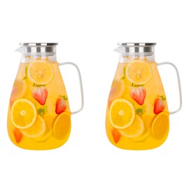 BTGLLAS 2Pcs 88 Ounces - 2600ml Glass Pitcher With Lid,Cold Water Jug - Elegant Design, Large Capacity Water Carafe for Juice, Milk, Cold or Hot Beverages (2, 2600ML)